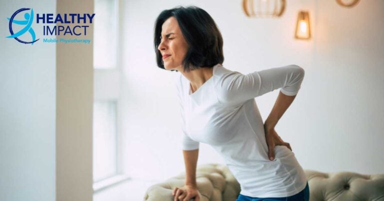 Healthy Impact Mobile Physio 24 Sciatica article feature image of a woman with back pain
